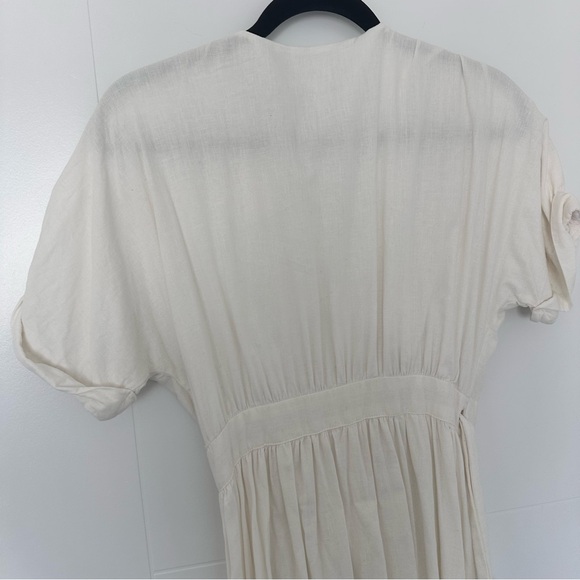 Urban Outfitters Gabrielle Linen Wrap Midi Dress Ivory - Picture 11 of 17